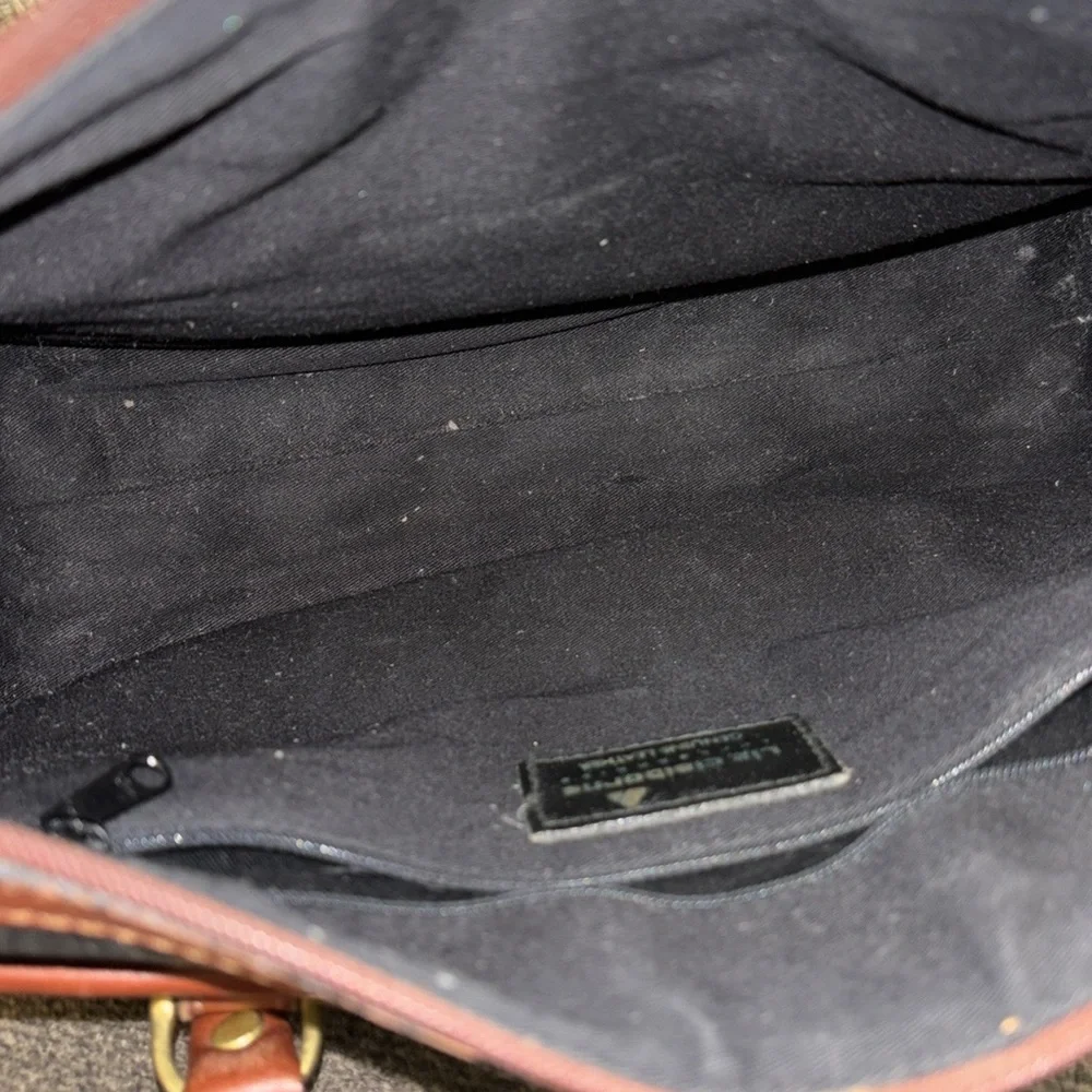Vintage 80s Liz Claiborne 100% Black‎ & Tan Leather Satchel/Shoulder Bag/Purse